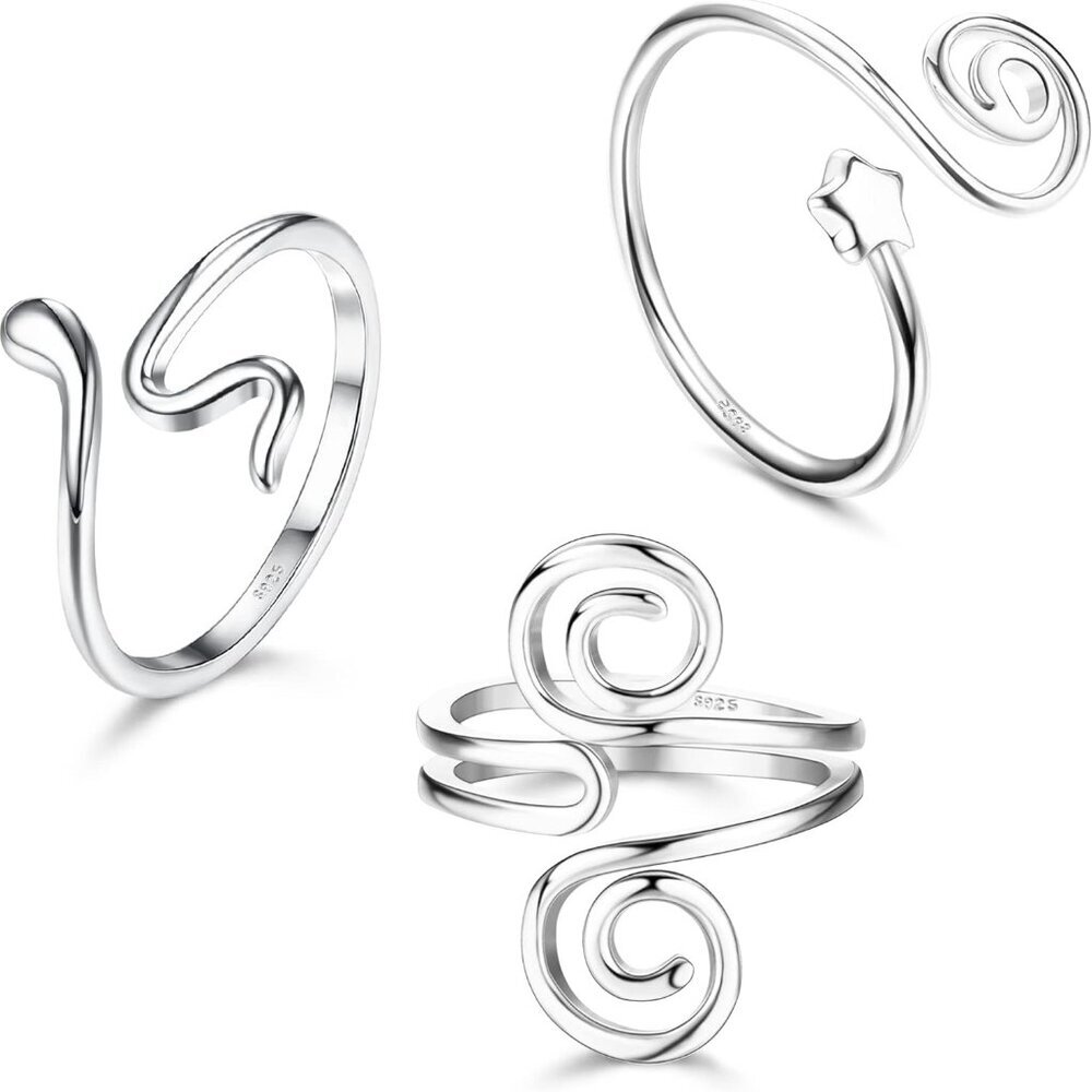 3pcs Sterling Silver Toe Rings Adjustable Open Toe Foot Jewelry Set